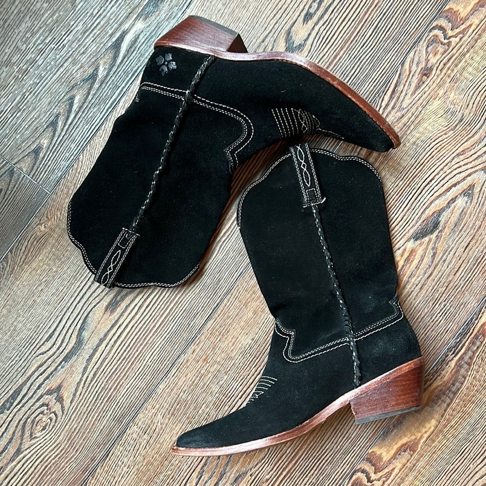 Black suede leather Patricia Nash cowgirl boots size 7 small heel